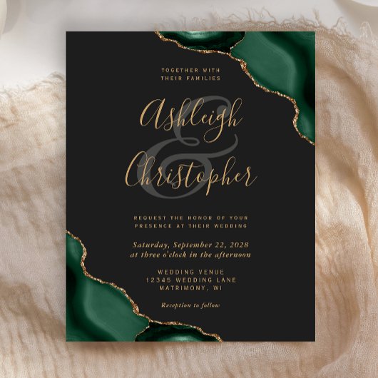 Papier Mariage élégant de coins d'agate vert émeraude fon