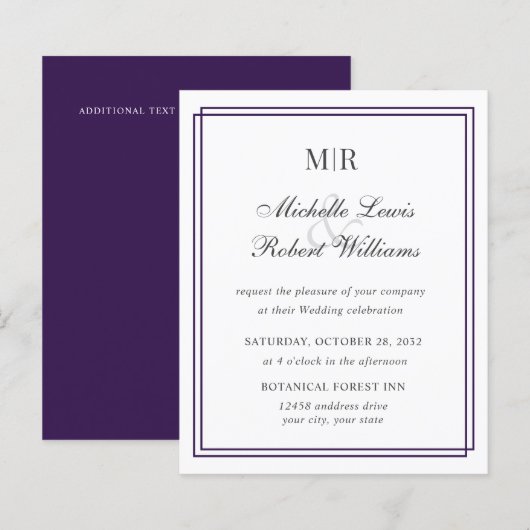 Papier MARIAGE Élégant Double Bordure Monogramme de Maria (Devant / Derrière)