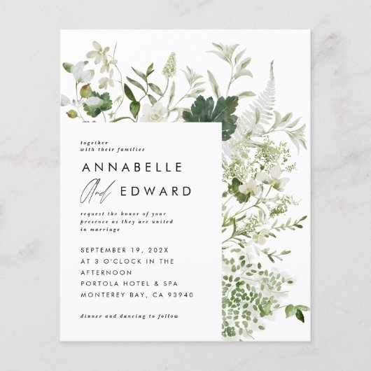 Papier Mariage élégant moderne vert botanique script (Devant)