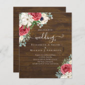 Papier Mariage Élégant Rouge Blanc Bleu Floral Budget (Devant / Derrière)