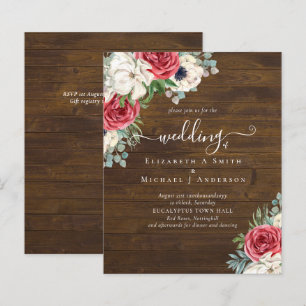Papier Mariage Élégant Rouge Blanc Bleu Floral Budget