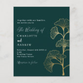 Papier Mariage émeraude vert ginkgo invitation budgétaire (Devant)