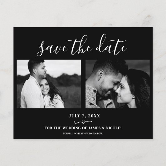 Papier Mariage en cuir noir 2 Photo Enregistrer la date (Devant)