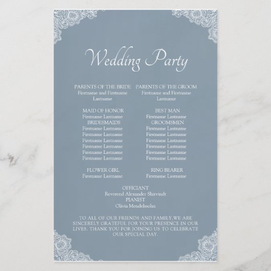 Papier Mariage en dentelle blanche combiné au bleu poussi (Dos)