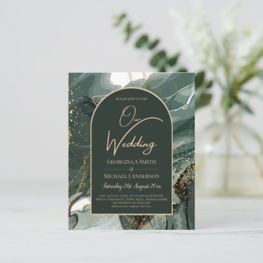 Papier Mariage en marbre moderne Emerald Green Gold Agate (Debout devant)