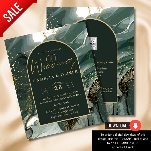 Papier Mariage en marbre moderne Emerald Green Gold Agate