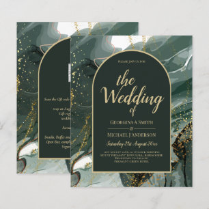Papier Mariage en marbre moderne Emerald Green Gold Agate