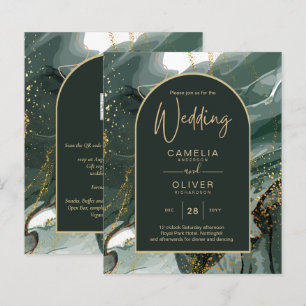 Papier Mariage en marbre moderne Emerald Green Gold Agate