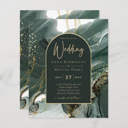 Papier Mariage en marbre moderne Emerald Green Gold Agate (Devant / Derrière)