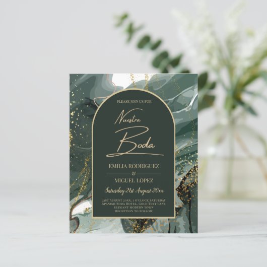 Papier Mariage en marbre moderne Emerald Green Gold Agate (Debout devant)