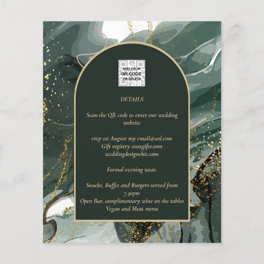 Papier Mariage en marbre moderne Emerald Green Gold Agate (Dos)
