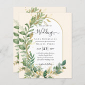 Papier Mariage en or Leaf de plantes modernes Invitation (Devant / Derrière)