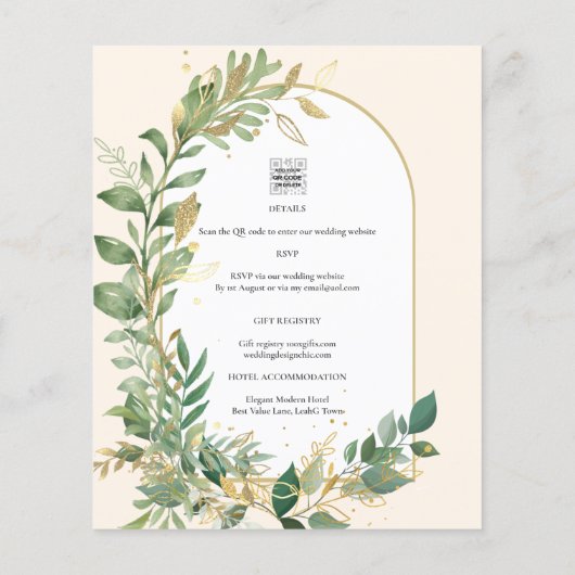 Papier Mariage en or Leaf de plantes modernes Invitation (Dos)