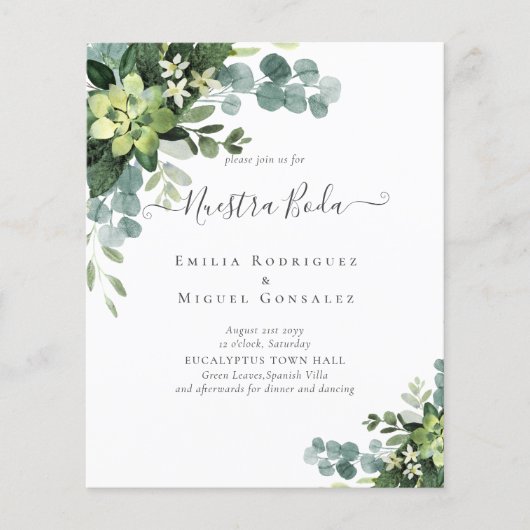 Papier Mariage espagnol NUESTRA BODA Eucalyptus Verdure (Devant)