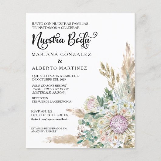 Papier Mariage espagnol Nuestra Boda RSVP Budget Boho (Devant)