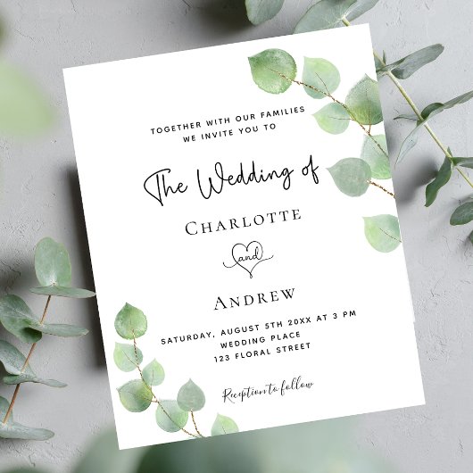 Papier Mariage eucalyptus code QR invitation budgétaire R