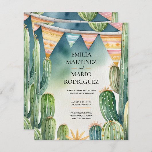 Papier MARIAGE FIESTA - Cactus Moderne (Devant / Derrière)
