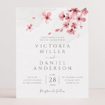 Papier Mariage Fleur de Cerisier Aquarelle de Budget<br><div class="desc">Une invitation de mariage florale élégante moderne avec des fleurs de cerisier rose blush à l'aquarelle et une calligraphie moderne sur une texture de papier fait main.</div>