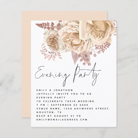 Papier MARIAGE Fleur de crème BUDGET Invitation de soirée (Devant / Derrière)