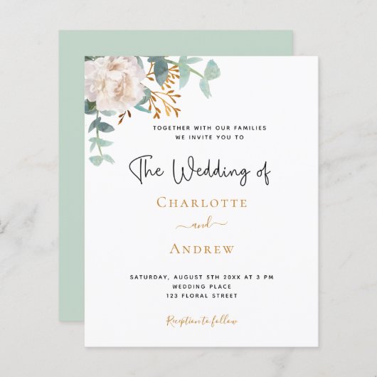 Papier Mariage fleuri blanc à eucalyptus budget (Devant / Derrière)