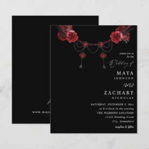 Papier Mariage Fleuris Rouges et Cristal Rouge - Noir
