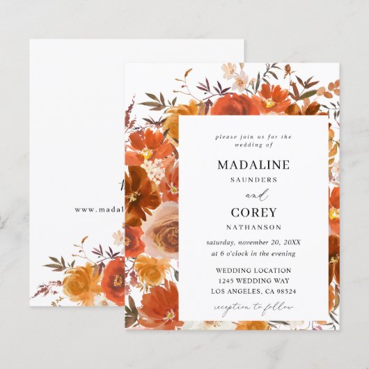 Papier Mariage floral à automne rouge et orange Budget (Devant / Derrière)