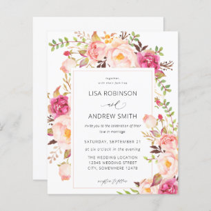 Papier Mariage floral à fleurs rose budget V3