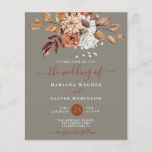 Papier Mariage Floral Aquarelle Automnal sur Fond Gris Bu