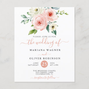 Papier Mariage Floral Aquarelle Blanc Abricot Économique