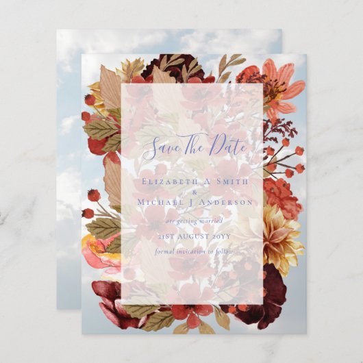 Papier Mariage Floral Automnal - Budget Bourgogne Orange (Devant / Derrière)