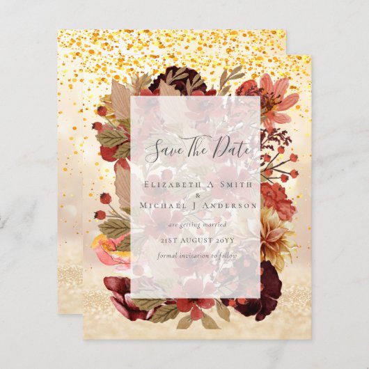 Papier Mariage Floral Automne - BUDGET Orange Bourgogne (Devant / Derrière)