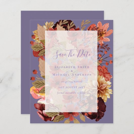Papier Mariage Floral Automne - BUDGET Orange Bourgogne (Devant / Derrière)