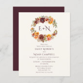 Papier Mariage Floral Automne Rustique Prune Monogramme B (Devant / Derrière)