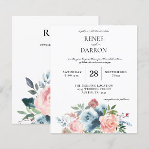 Papier Mariage floral bleu et rose pâle