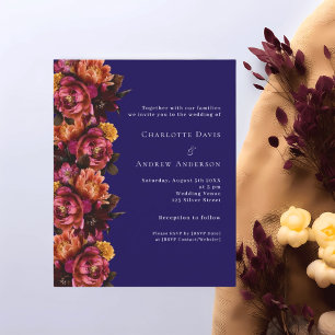 Papier Mariage floral bleu marine Bourgogne invitation RS