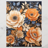 Papier Mariage floral bleu marine, orange brûlé et champa (Dos)