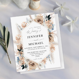 Papier Mariage Floral Boho bleu et beige Budget