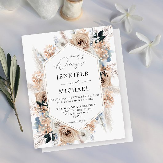 Papier Mariage Floral Boho bleu et beige Budget