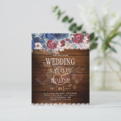 Papier Mariage Floral Brodé Rustique Bleu Bourgogne Intem (Debout devant)