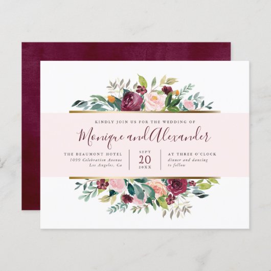 Papier Mariage floral Budget Chic rose en bande (Devant / Derrière)
