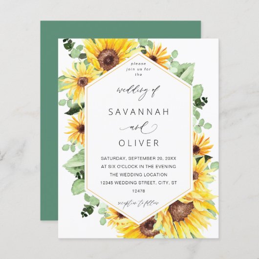 Papier Mariage floral Budget Sunflower & Eucalyptus MOD (Devant / Derrière)