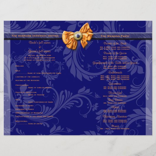 Papier Mariage floral damassé bleu marine (Devant)