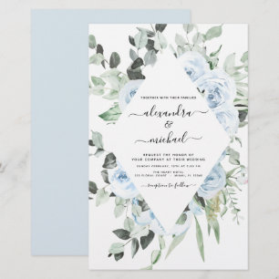 Papier Mariage Floral de Jardin Poussiéreux Bleu Économiq