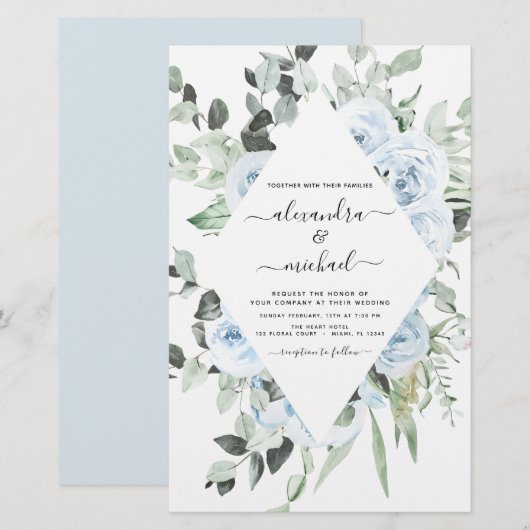 Papier Mariage Floral de Jardin Poussiéreux Bleu Économiq (Devant / Derrière)