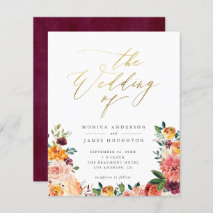 Papier Mariage floral du script d'or Budget
