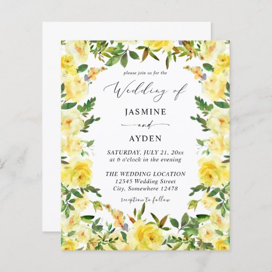 Papier Mariage Floral Jaune Budget V2 (Devant / Derrière)