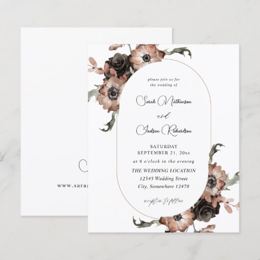 Papier Mariage floral noir et naturel budget (Devant / Derrière)