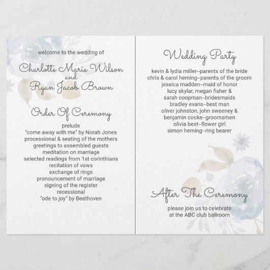 Papier Mariage Floral Or Bleu (Dos)