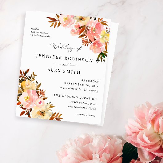 Papier Mariage Floral rose et jaune Budget