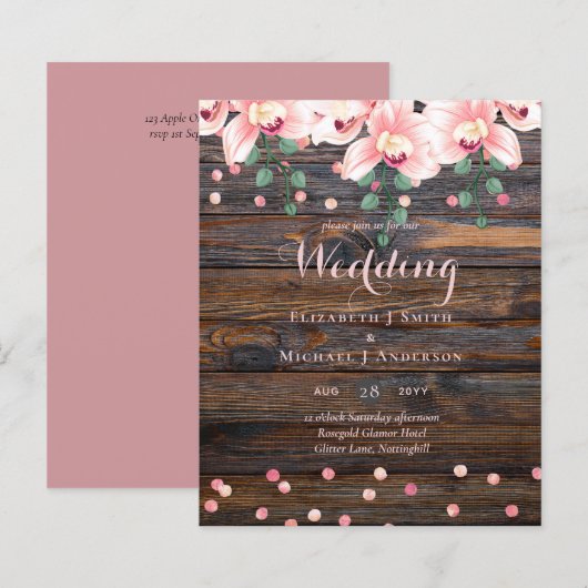 Papier Mariage floral rose Rose rustique (Devant / Derrière)